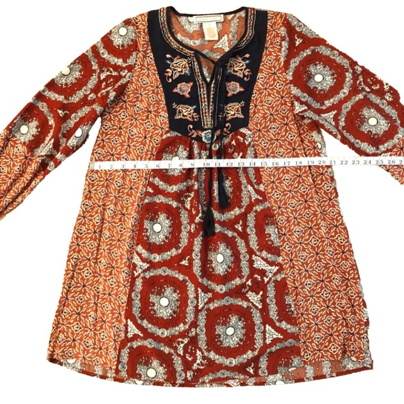 Women’s Red Geometric Relaxed Fit Boho Tunic - Picture 9 of 16